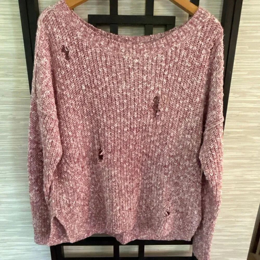 Abercrombie & Fitch pink distressed destroyed cable net sweater size XL
